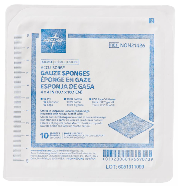 Medline Sterile 100% Cotton Woven Gauze Sponges