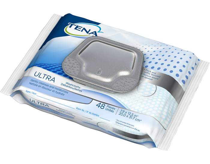 Tena Ultra Washcloths, 48/pk with pop-top