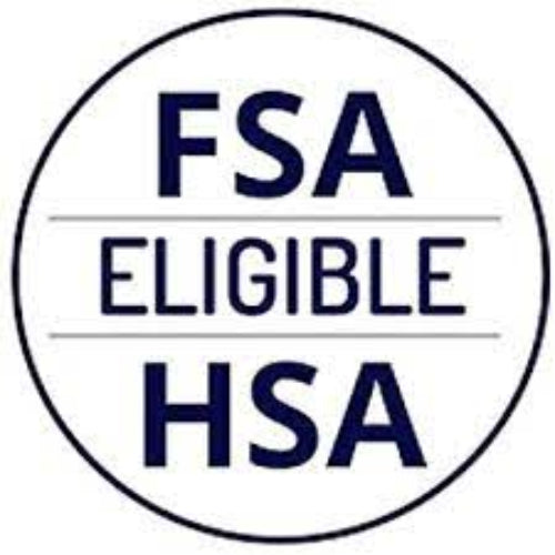 Circular logo with 'FSA Eligible HSA' text in a black circle
