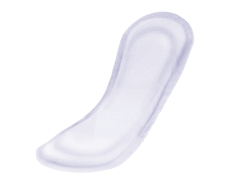 A translucent, opaque bladder control pad with a light purple tint, shown on a solid white background.